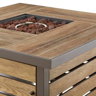 Hampton Bay Summerfield 44 in. x 24.5 in. Square Steel Gas Fire Pit with Wood-Look Tile Top 2102FP