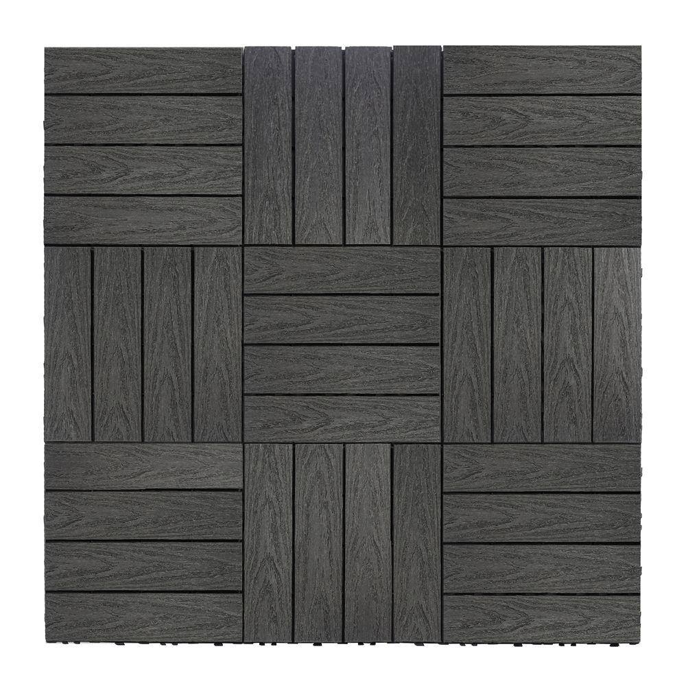 NewTechWood UltraShield Naturale 1 ft. x 1 ft. Quick Deck Outdoor Composite Deck Tile Sample in Hawaiian Charcoal US-QD-ZX-CH-S