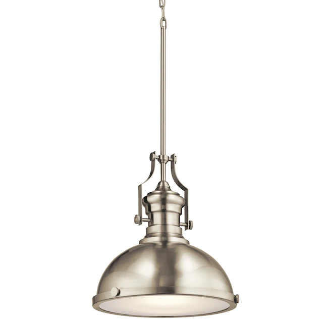 Kichler Satin Nickel Industrial Frosted Glass Dome LED Pendant Light