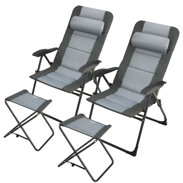 Gymax 4PCS Folding Patio Recliner Chair and Ottoman Set w/ Adjustable