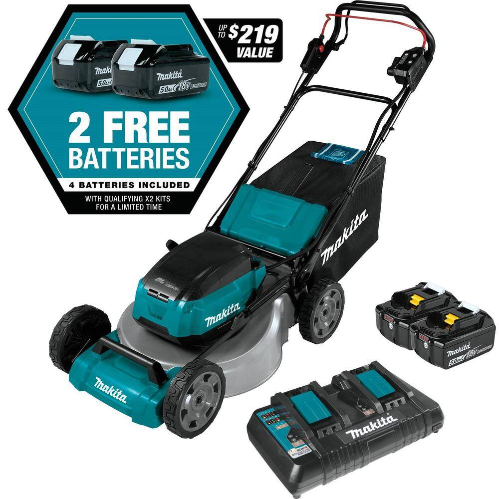 Makita 18 in. 18V X2 (36V) LXT Walk Behind Self Propelled Lawn Mower Kit w4 Batteries(5.0 Ah) wbonus 18V X2 (36V) LXT Blower XML06PT1-XBU02Z