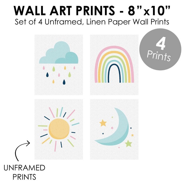 Big Dot Of Happiness Colorful Children x27 s Decor Unframed Rainbow Cloud Sun And Moon Linen Paper Wall Art Set Of 4 Artisms 8 X 10 Inches