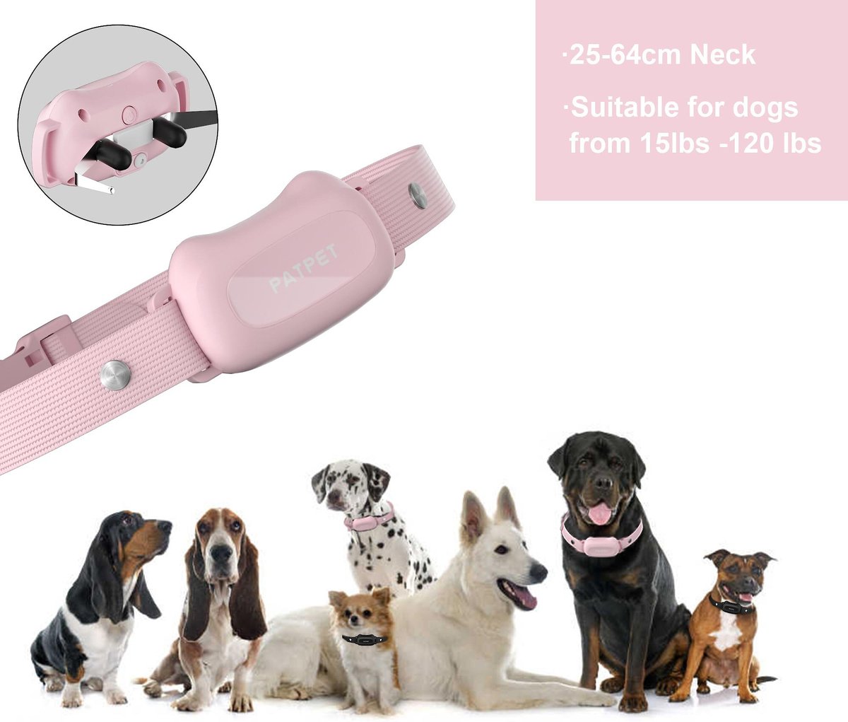 PATPET 682B 1000ft Remote Dog Training Collar， Pink， Small