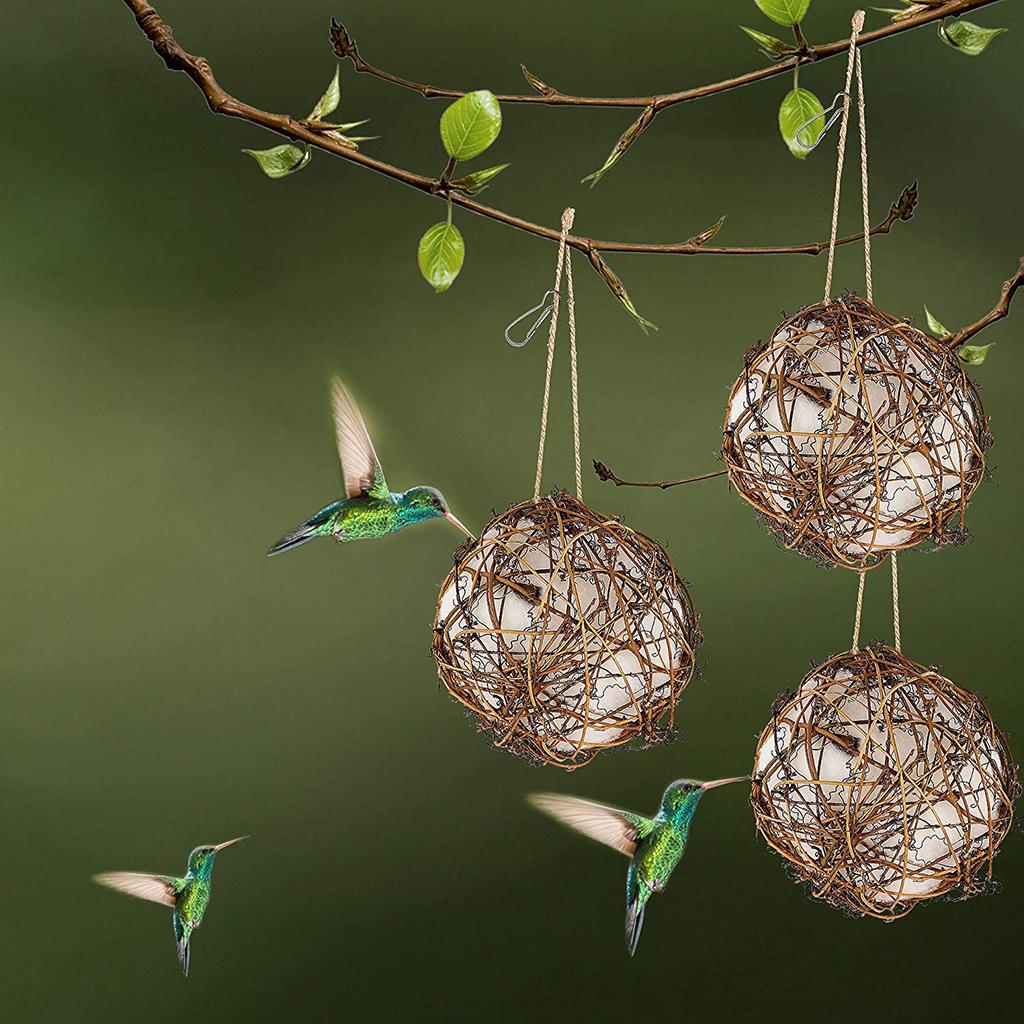 3Pieces Hummingbird Nesters Rattan Balls Pet Bird Nesting House Garden