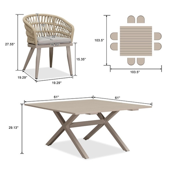 PURPLE LEAF PE Rattan Outdoor Patio Furniture Dining Set with All Aluminum Frame