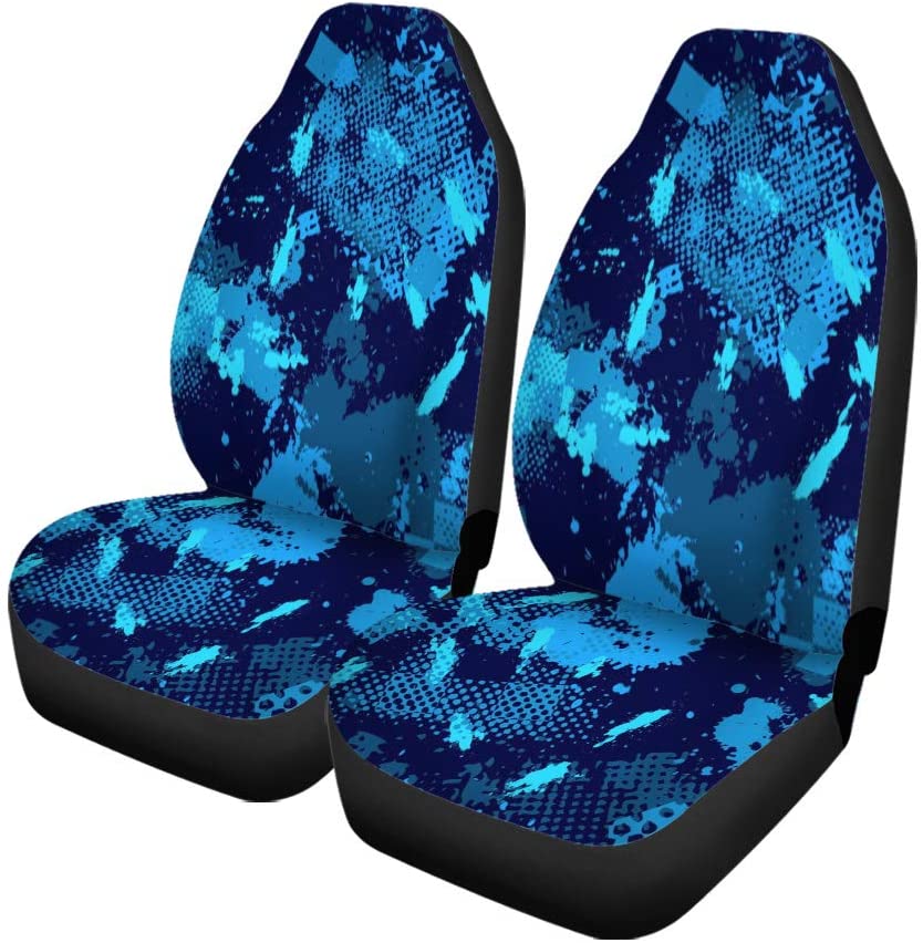 FMSHPON Set of 2 Car Seat Covers Camouflage Sport Pattern Classic Camo Blue Colors Sea Universal Auto Front Seats Protector Fits for Car，SUV Sedan，Truck