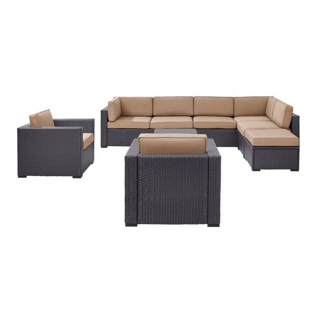 Biscayne 7pc Outdoor Wicker Sectional Set With Arm Chairs amp Ottoman Mocha Crosley