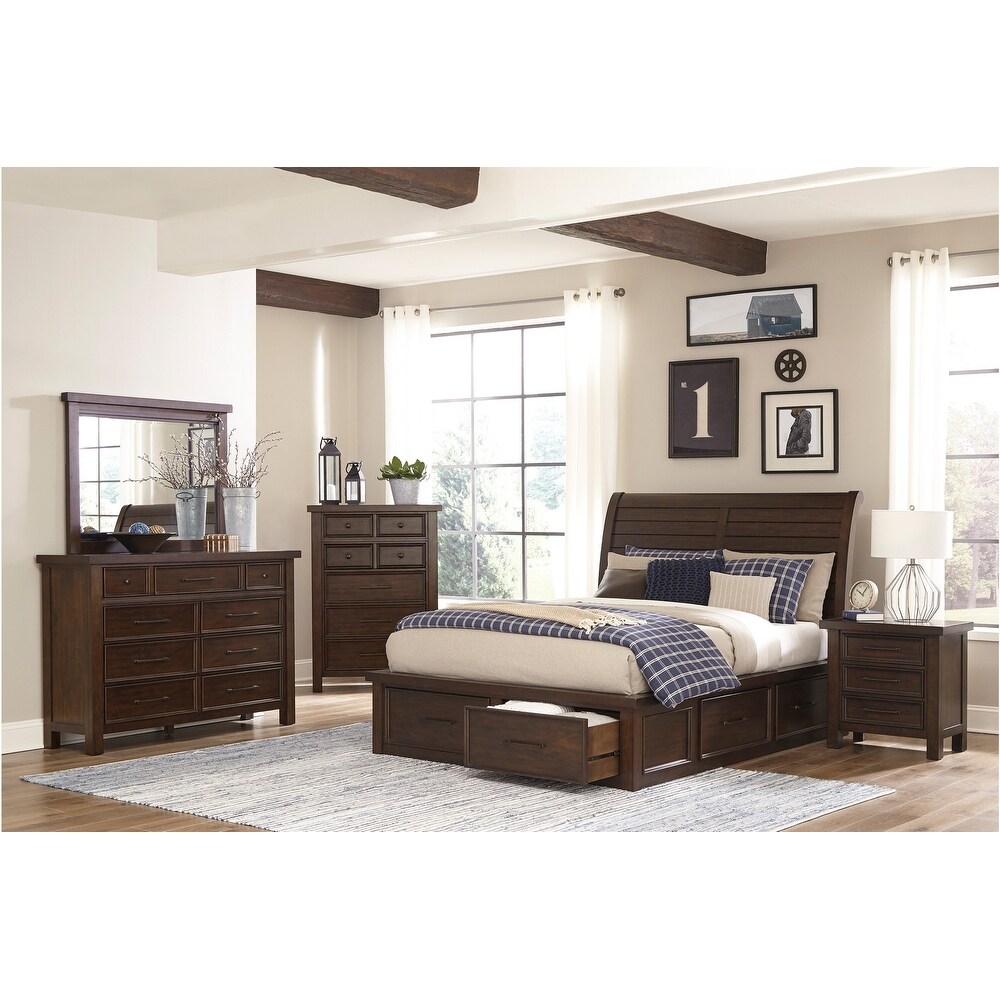 Salma 4 Piece Brown Modern Storage Sleigh Platform Bedroom Set