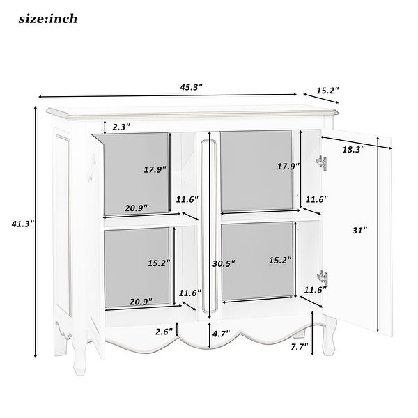 Accent Storage Cabinet with 2 Doors，Pure Hand Drawn，Solid Wood Legs