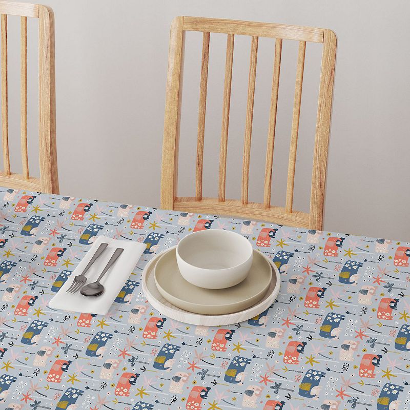 Square Tablecloth， 100% Polyester， 60x60， Elephants and Palm Trees