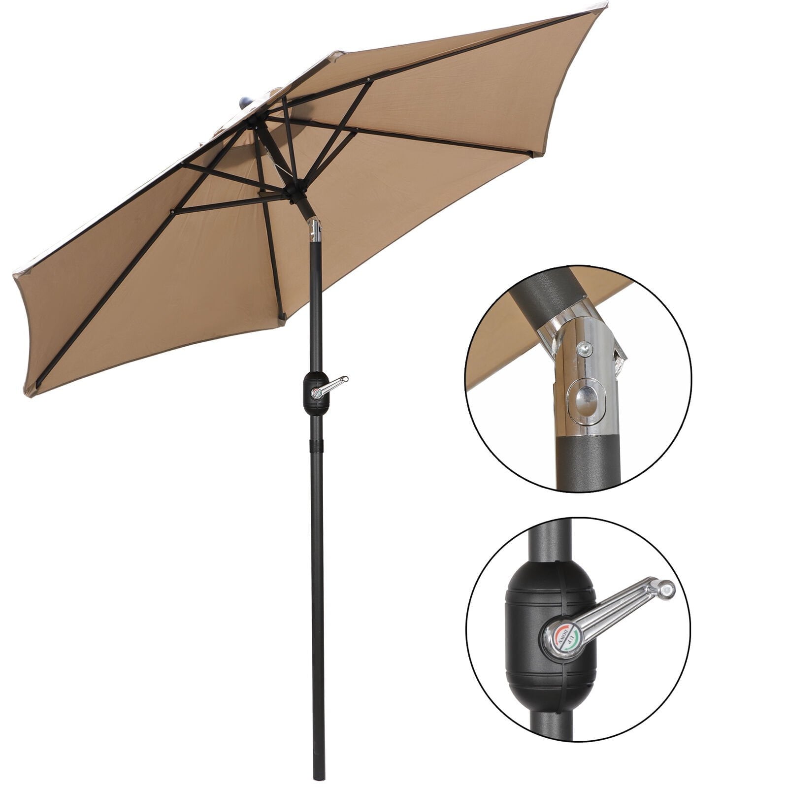 Andoer 7.5ft Outdoor Patio Umbrella for Inground Pool Balcony Backyard Khaki