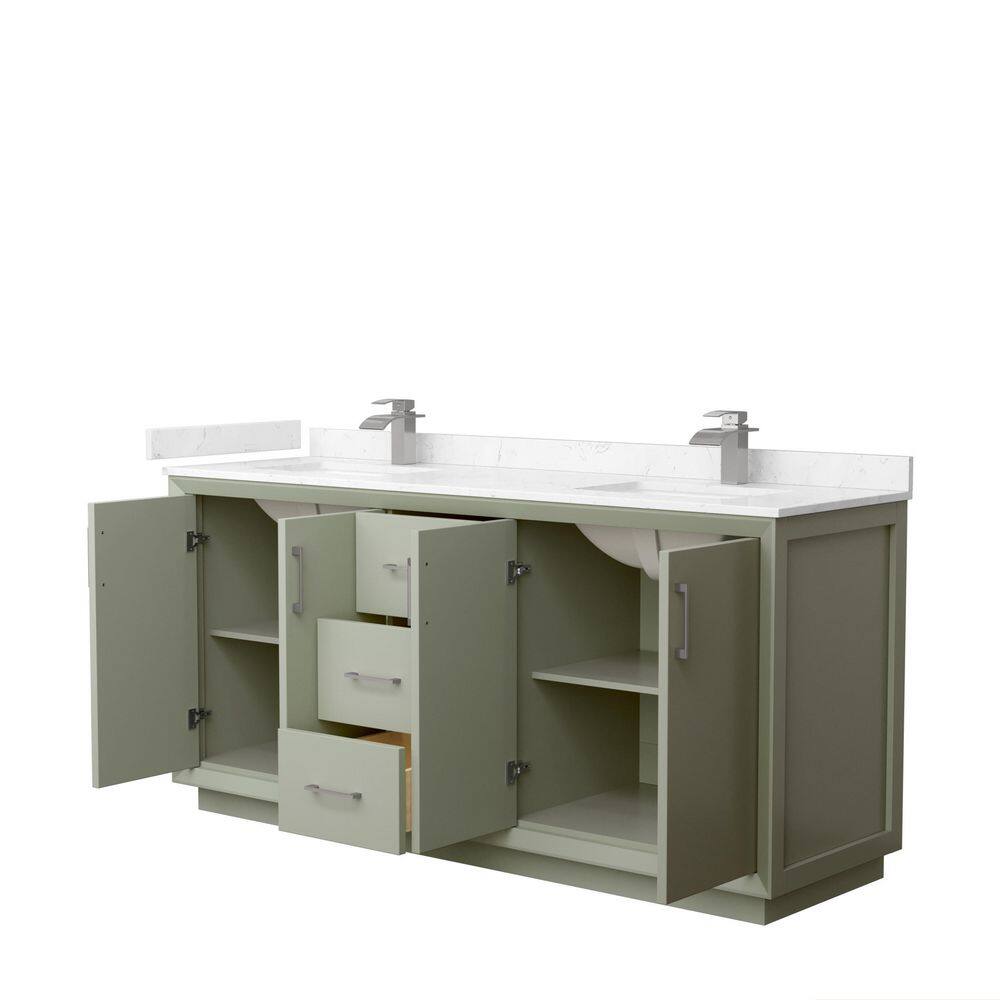 Wyndham Collection Strada 72 in. W x 22 in. D x 35 in. H Double Bath Vanity in Light Green with Carrara Cultured Marble Top WCF414172DLGC2UNSMXX