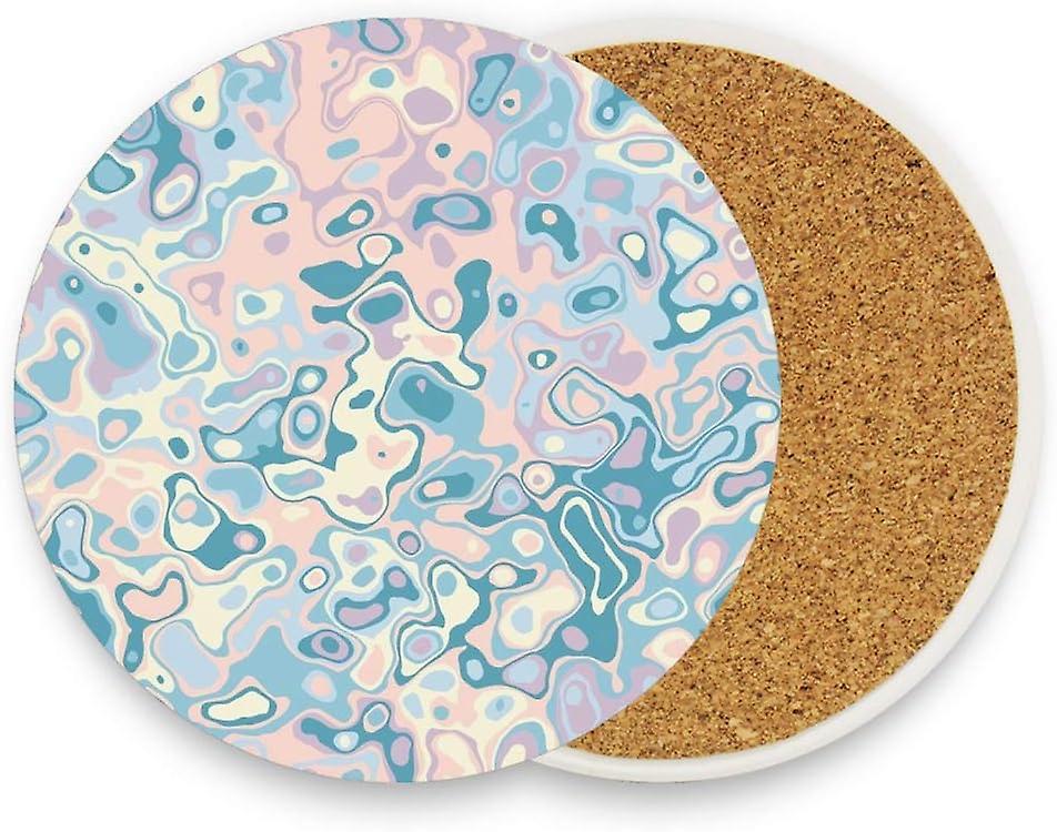 Printed Round Creative Pastel Abstract Marble Ceramic Coasters With Cork-backed For Coffee Drink Cup Mat Absorbent Stone Coaster Set Of 1/2/4