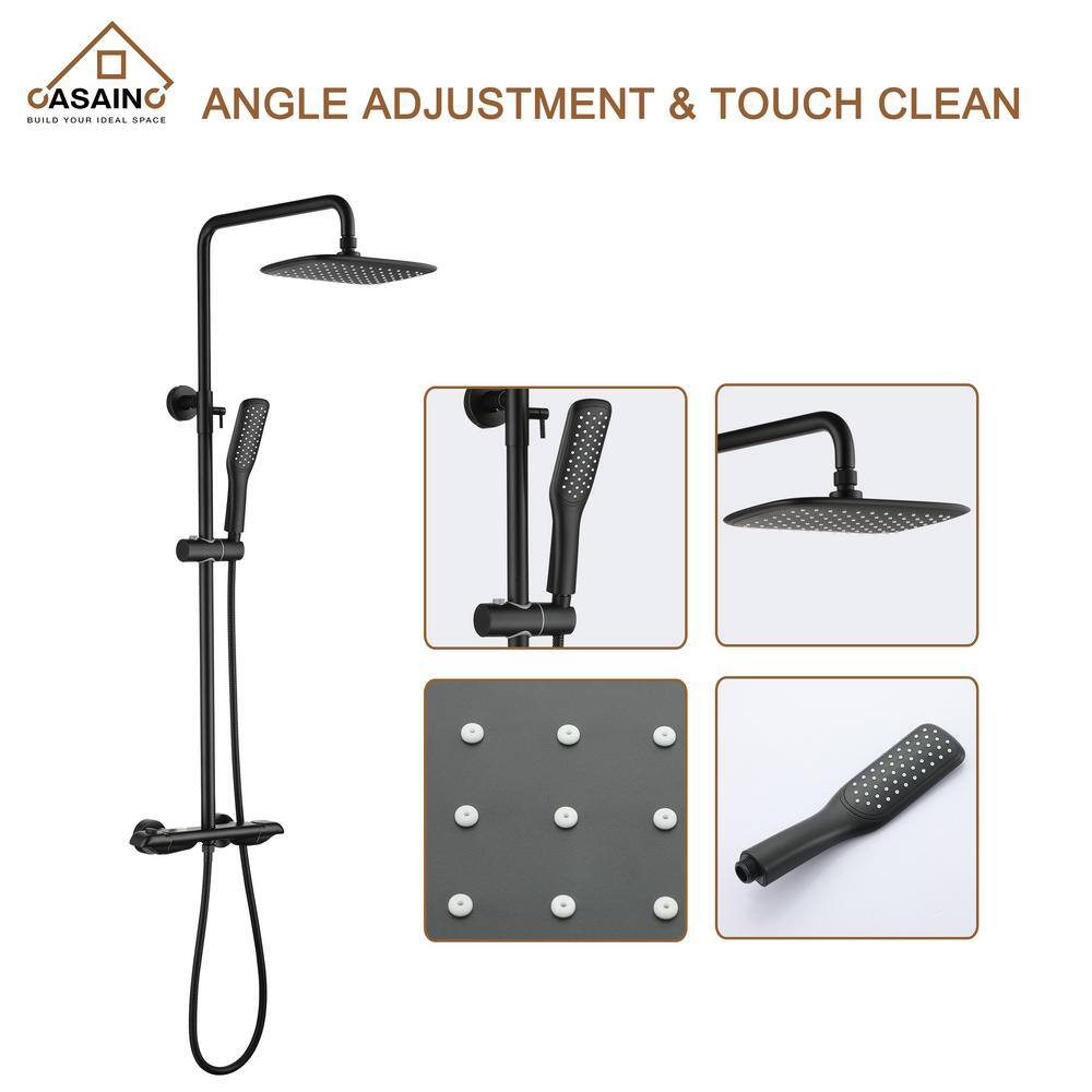 CASAINC 2-Spray 1.5 GPM Shower System with Shower Head and Handheld Shower in Matte Black WE-SS19MB