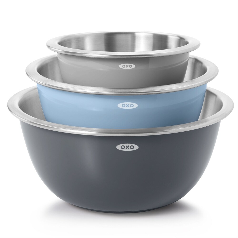 OXO Good Grips 3 Piece Stainless Steel Mixing Bowl Set   Blue/Gray