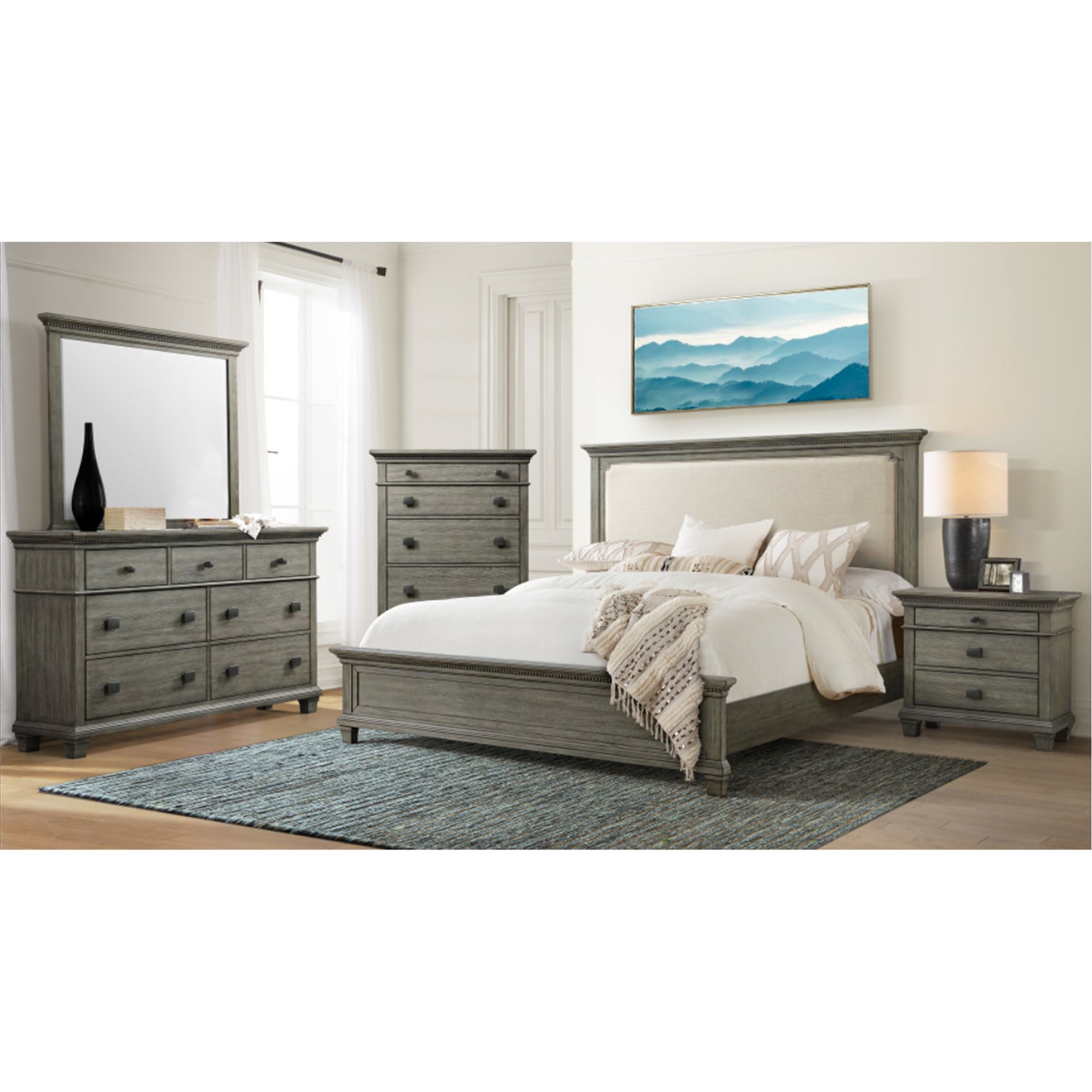 Elements Clovis Contemporary Wood Panel Bed, King, Grey