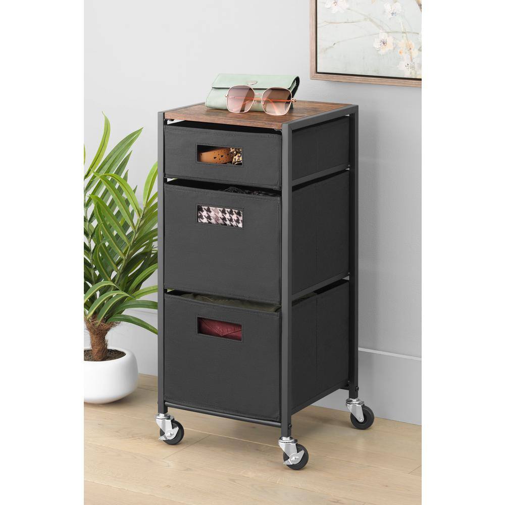 3-Drawer Rolling Storage Cart in Black 67649968SIOC