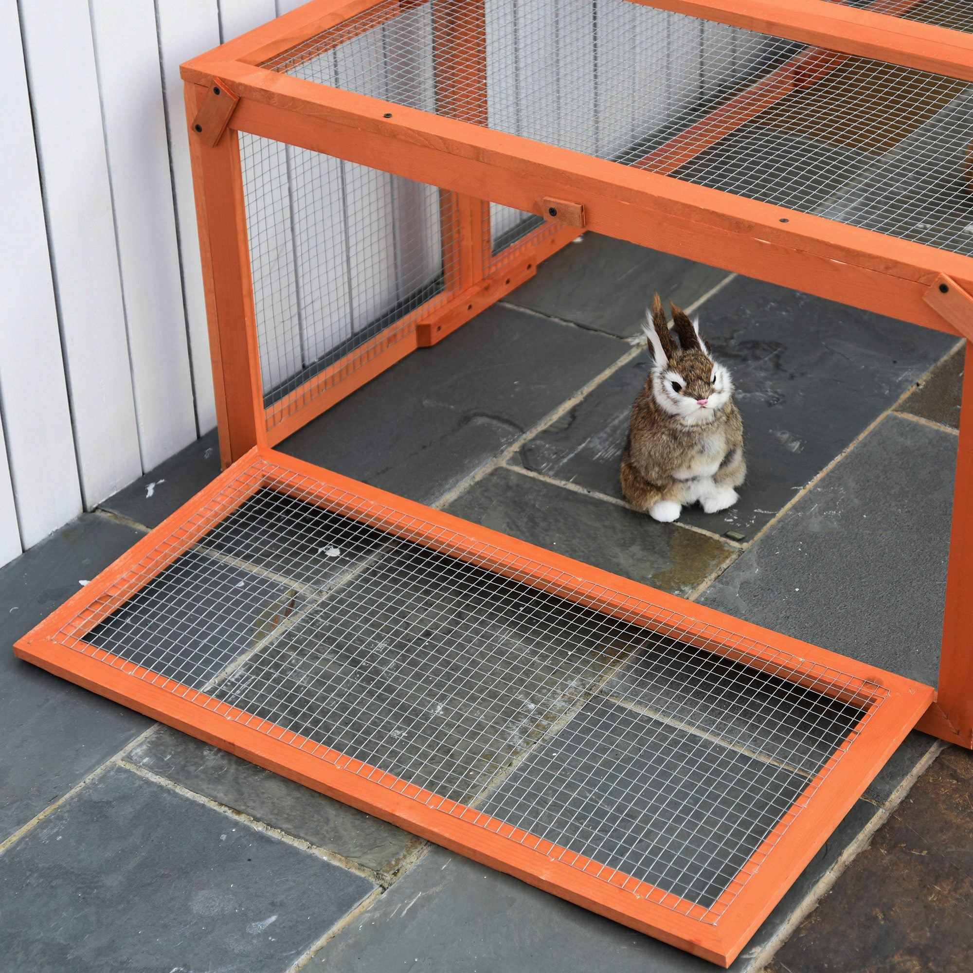 PawHut Large Wooden Rabbit Hutch Small Animal Habitat Enclosure with Outdoor Run