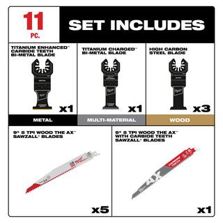 MW Multi-Tool Oscillating Blade Pack with AX Sawzall Blades and Carbide Blade (11-Piece) 49-10-9122-48-00-5026T