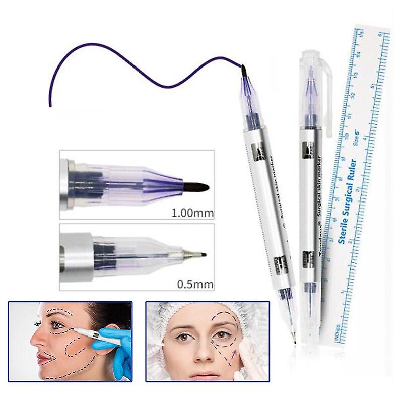 White Surgical Eyebrow Tattoo Skin Marker Pen Tool Accessories Tattoo Marker Pen With Measuring Ruler Microblading Positioning