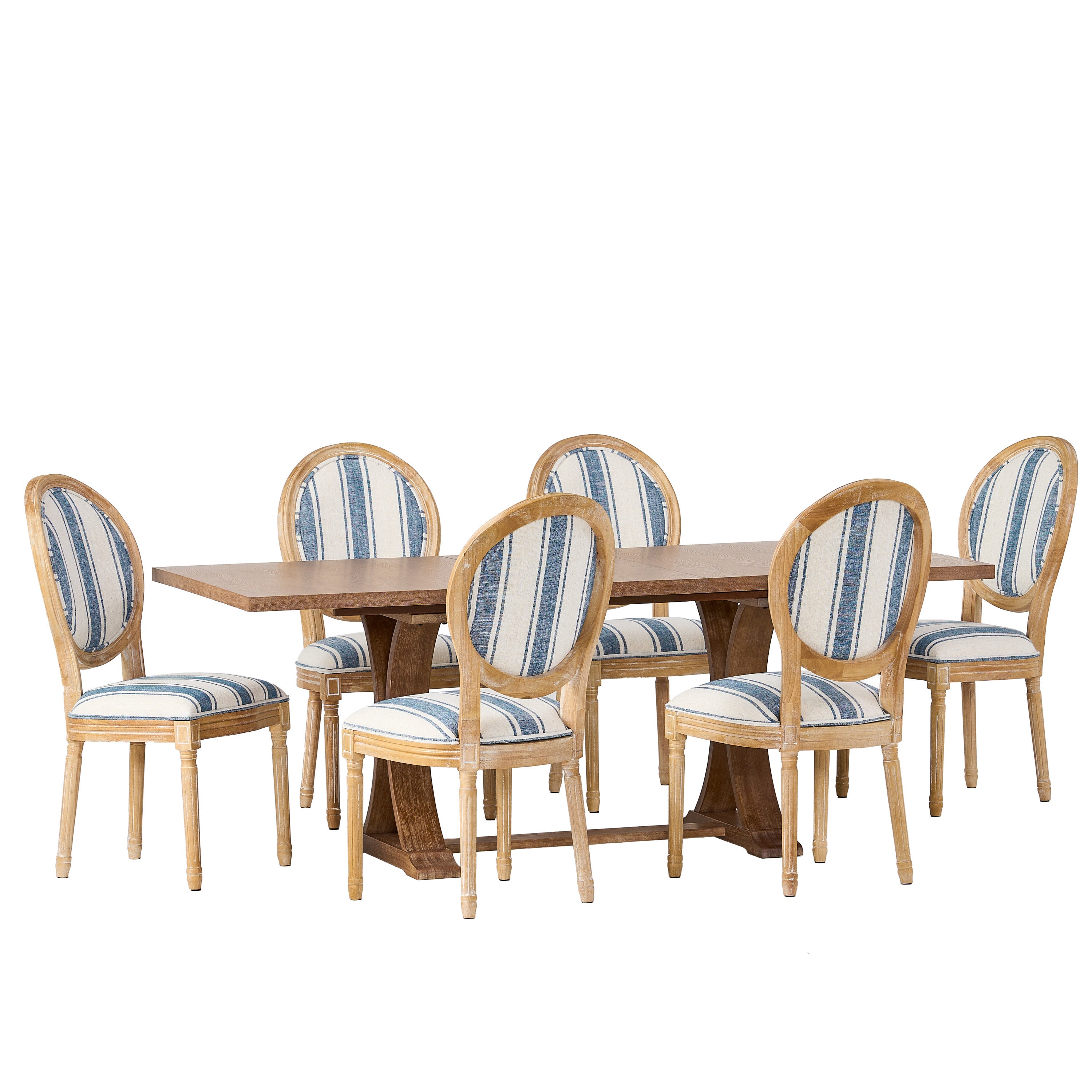 Dason French Country Fabric Upholstered Wood 7 Piece Dining Set