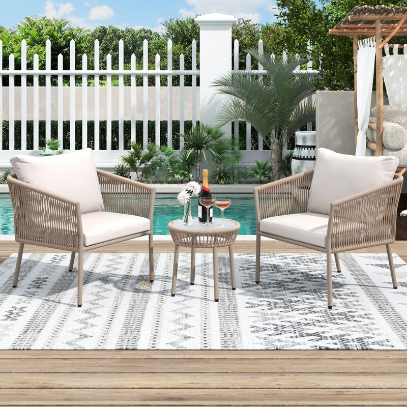 3 Pieces Patio Furniture Set Outdoor Patio Conversation Set Bistro Set Modern Porch Furniture Lawn Chairs with Coffee Table - Overstock - 37283737