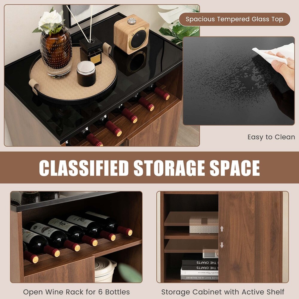 Wine Storage Cabinet Buffet Sideboard w Adjustable Shelf  Sliding Door