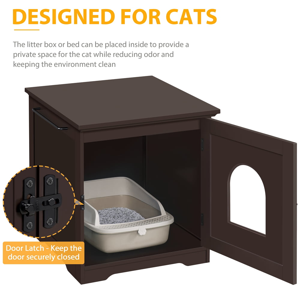 Topeakmart 2PCS Wood Cat Home and Litter Box， Espresso