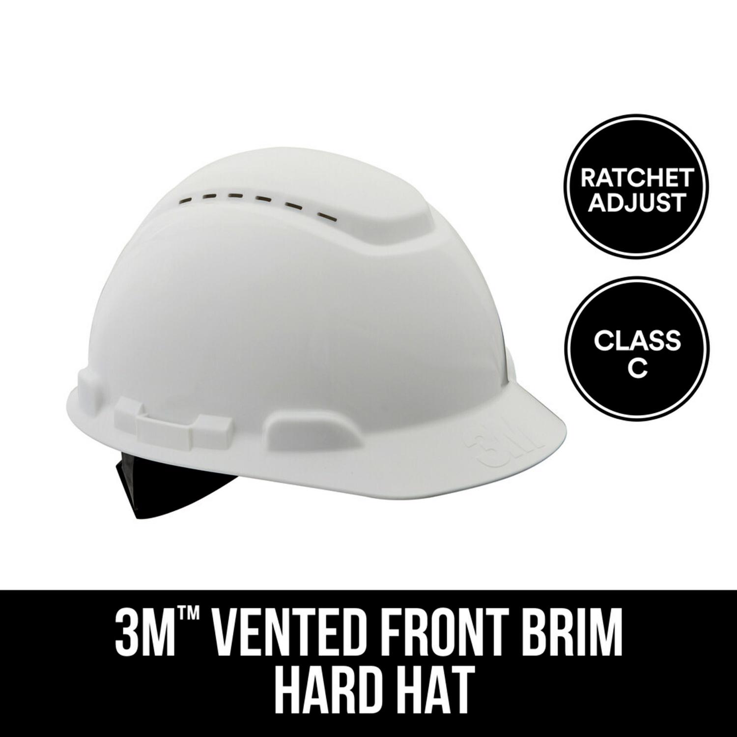 3M 4-Point Ratchet Front Brim Hard Hat White Vented