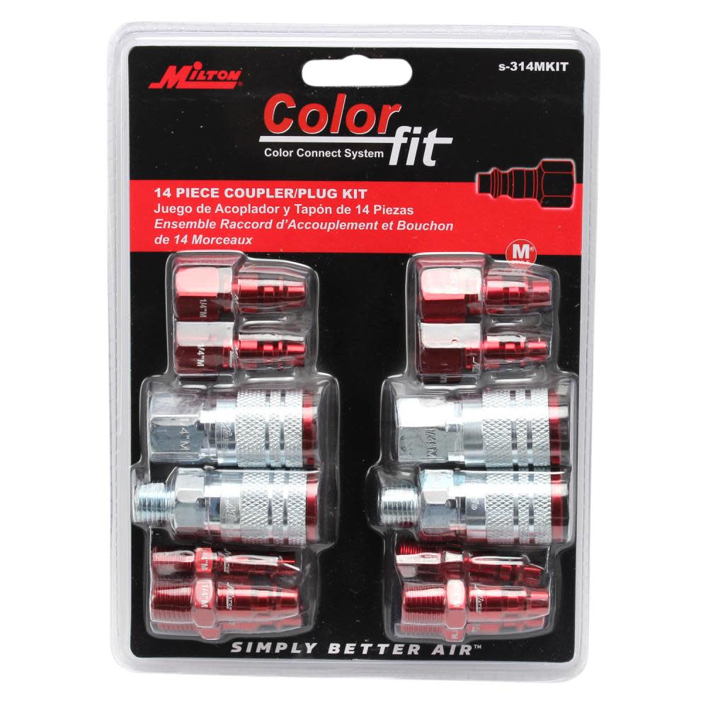 ColorFit® by Milton® S-314MKIT Coupler and Plug Kit ; (M-Style， Red) ; 1/4 NPT， (14-Piece)