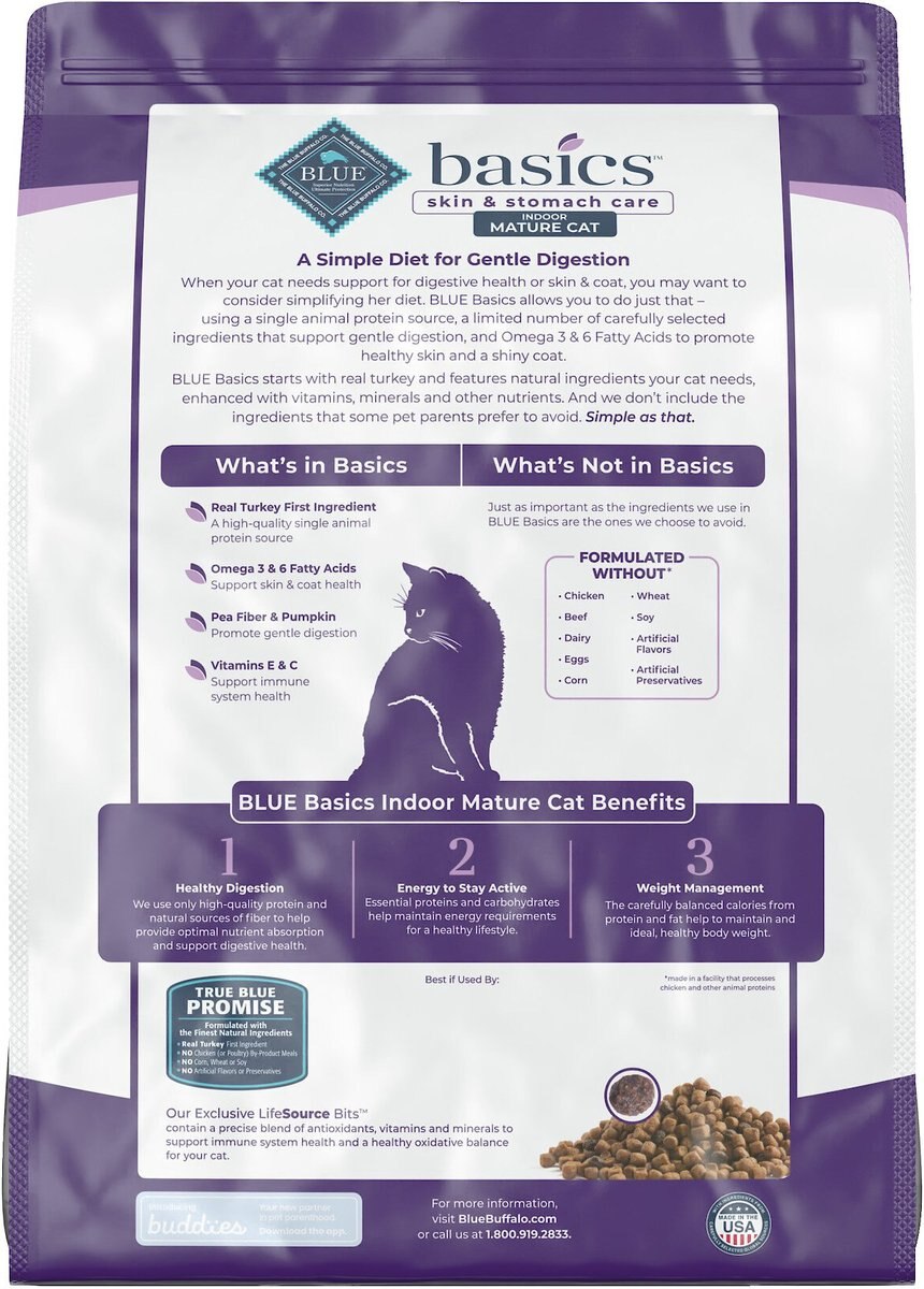 Blue Buffalo Basics Skin and Stomach Care Grain-Free Formula Turkey and Potato Indoor Mature Dry Cat Food