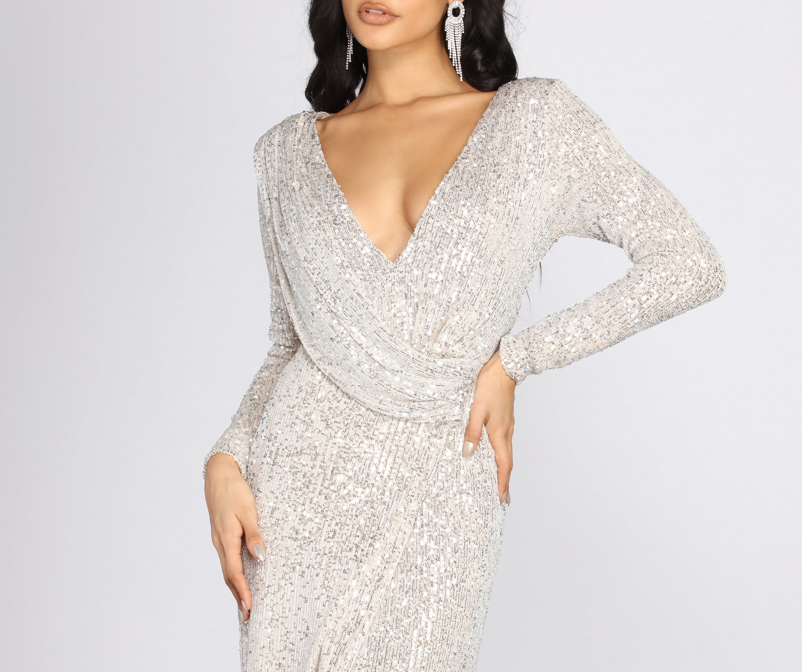 Bella Formal Sequin Wrap Dress