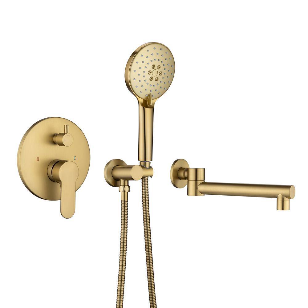 RAINLEX Round Single-Handle Wall Mount Roman Tub Faucet with Swivel Spout in Brushed Gold (Valve Included) RX96207LSJ