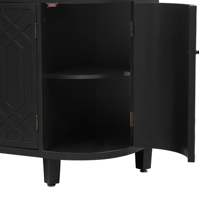 Curved Design Luxury Sideboard Storage Cabinet with 4 Doors and Adjustable Shelves  Buffet Cabinet with Storage for Entrances