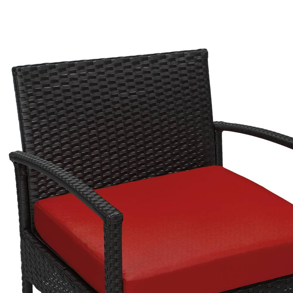 EDYO LIVING 3-Piece Wicker Patio Conversation Set with Red Cushions CYHZ012-RD-DB05