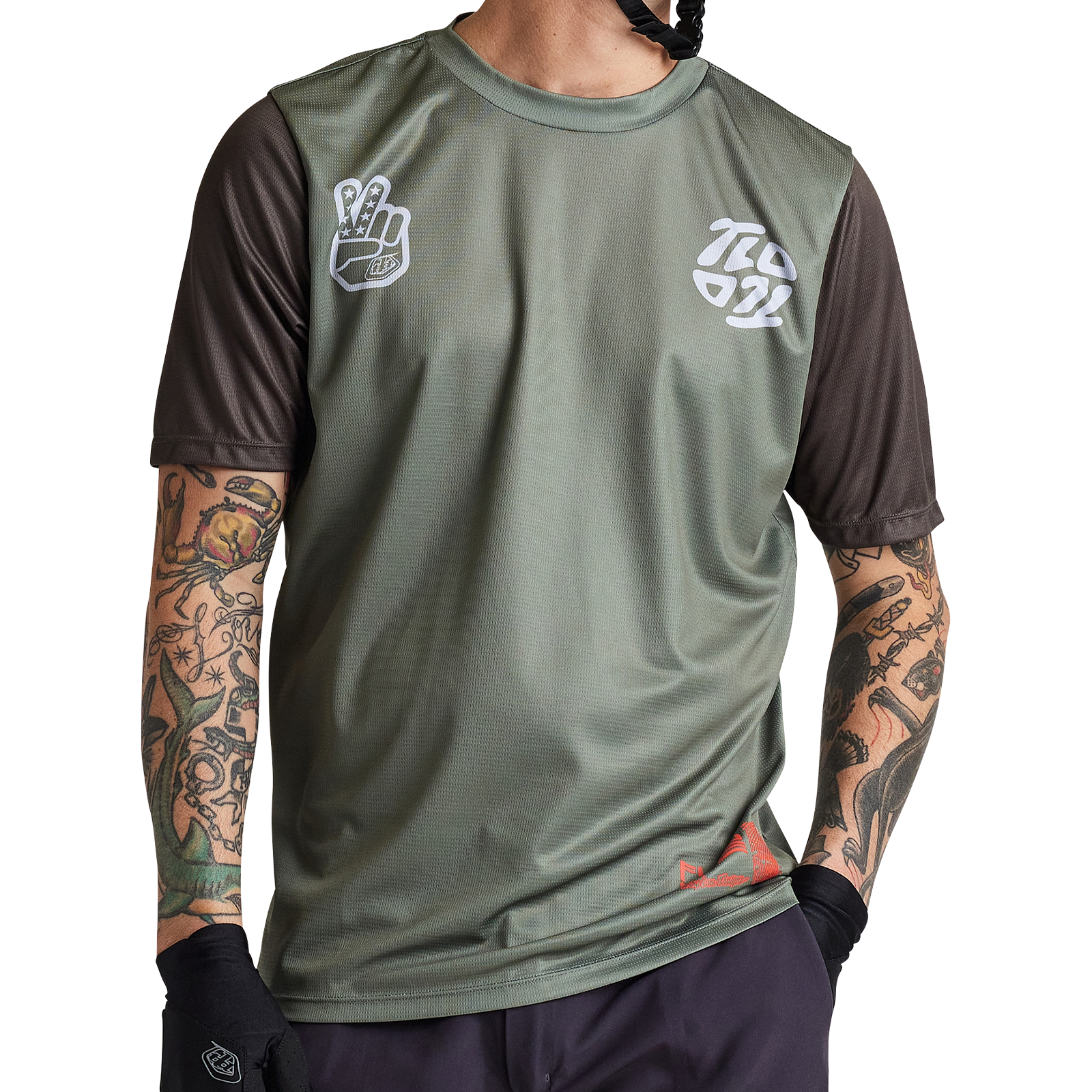 Troy Lee Designs Flowline Short Sleeve MTB Jersey - Flipped - Olive