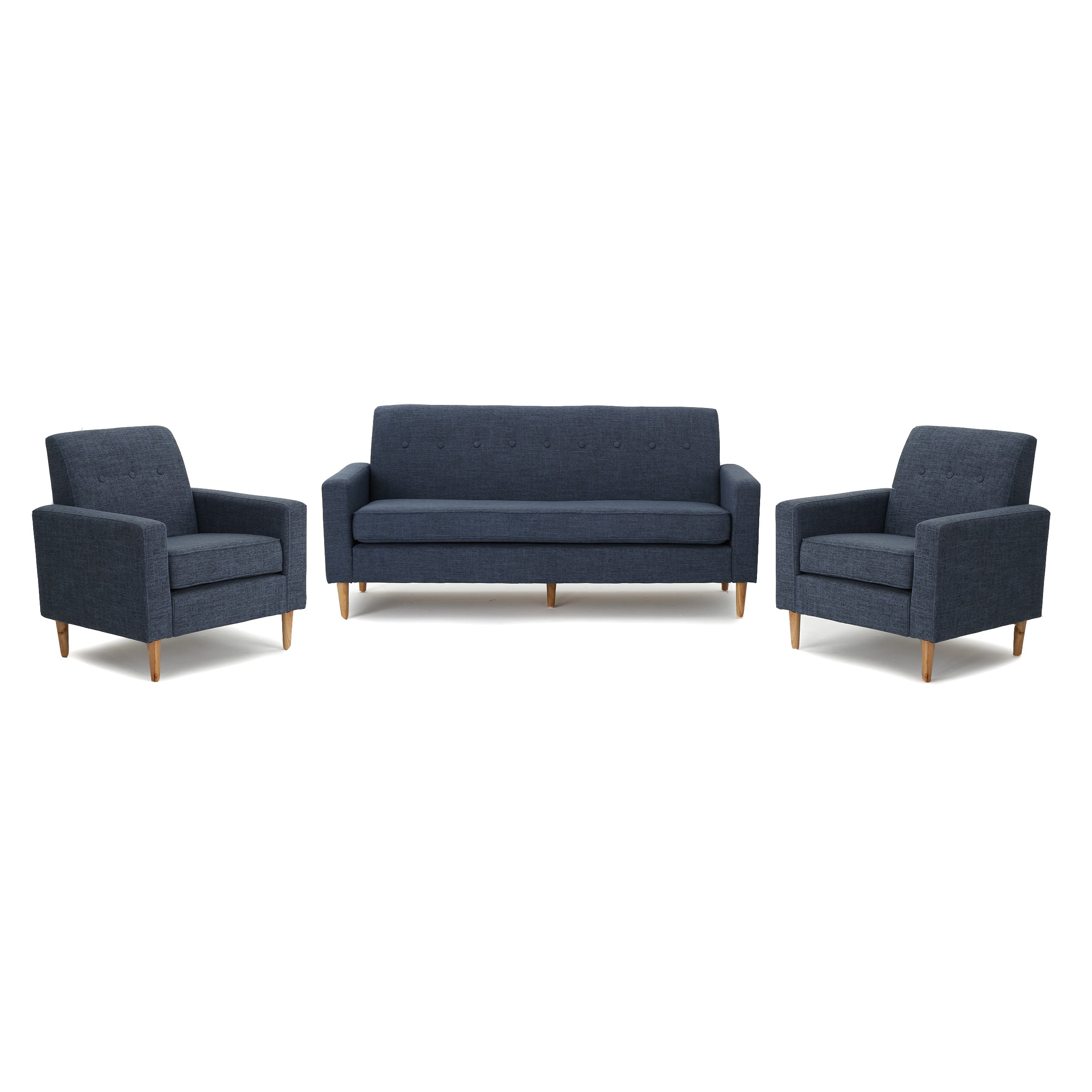 Stratford Mid-Century Modern 3-Piece Fabric Chairs & Sofa Living Room Set