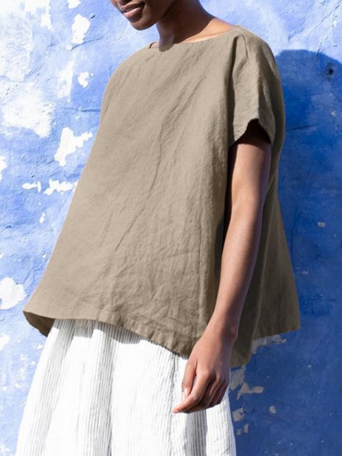 Solid Color Loose Casual Cotton Linen Shirt