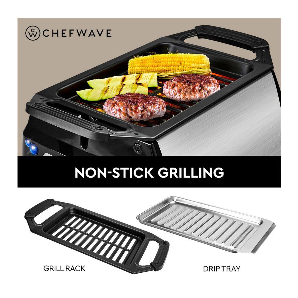 CHEFWAVE 117 sq. in. Silver Stainless steel Smokeless Tabletop Electric Indoor Grill with Infrared Technology CW-SIRG