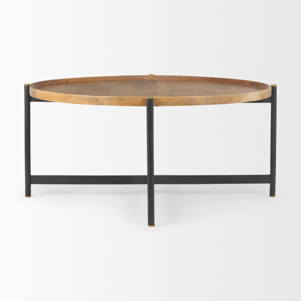 Marquisa (Large) Medium Brown Solid Wood w/ Black Iron Coffee Table   Industrial   Coffee Tables   by Mercana  Houzz