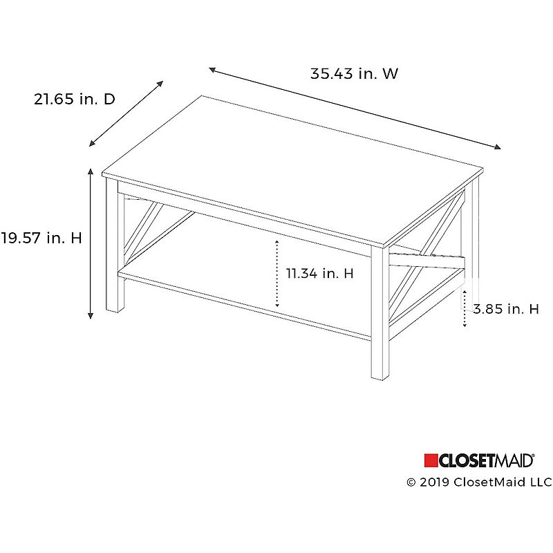 ClosetMaid X Frame Living Room Accent Coffee Table with Shelf Storage， White