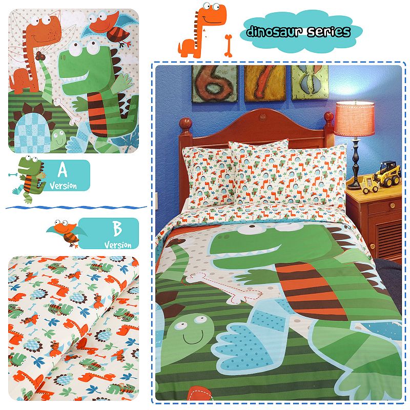 3 Piece Polyester Microfiber Kids Duvet Cover Set Dinosaur Pattern Twin