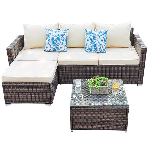 3-piece Patio Furniture Sets Resin Wicker Outdoor Sectional Sofa Chat Set - Overstock - 31721010