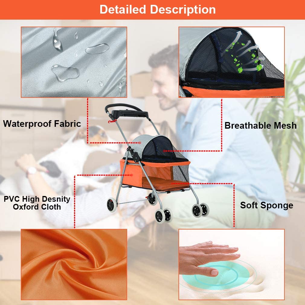 bestpet orange posh pet stroller dogs cats w/cup holder