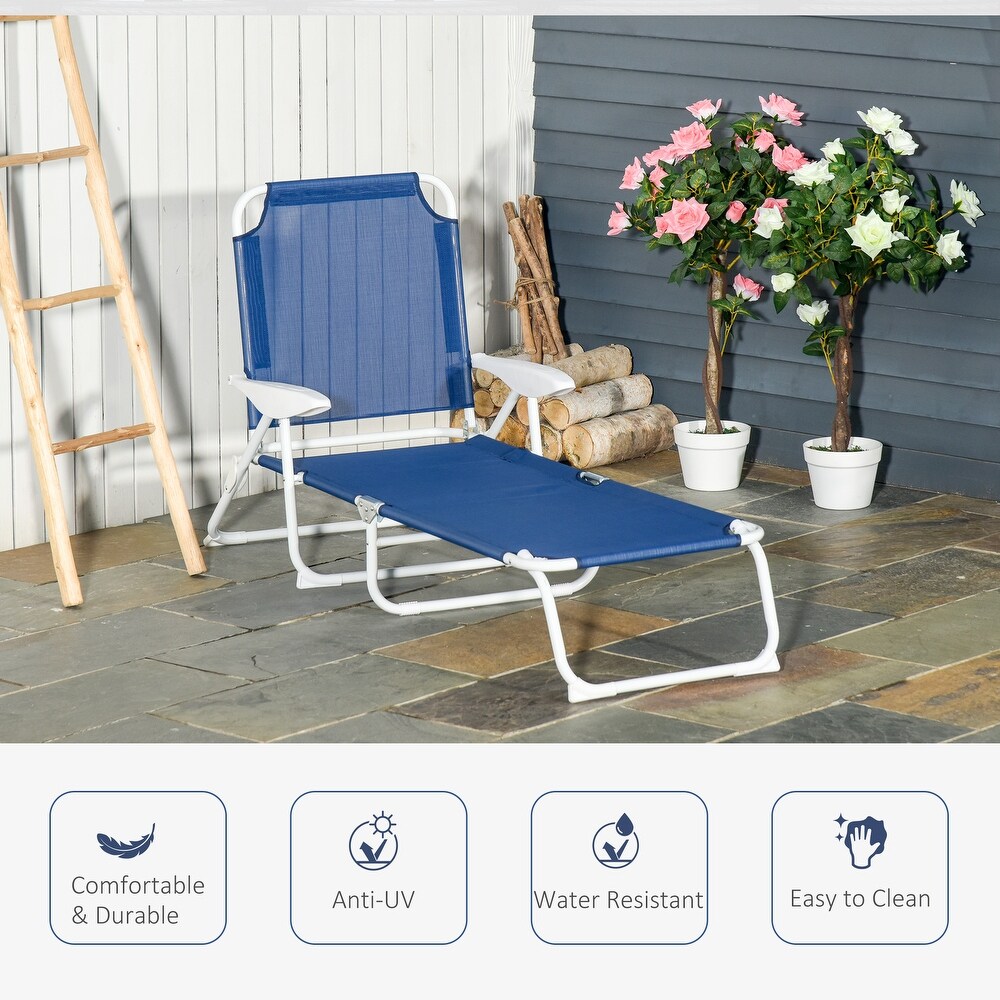 Outsunny Folding Chaise Lounge  Outdoor Sun Tanning Chair  Four Position Reclining Back  Armrests  Iron Frame   Mesh Fabric