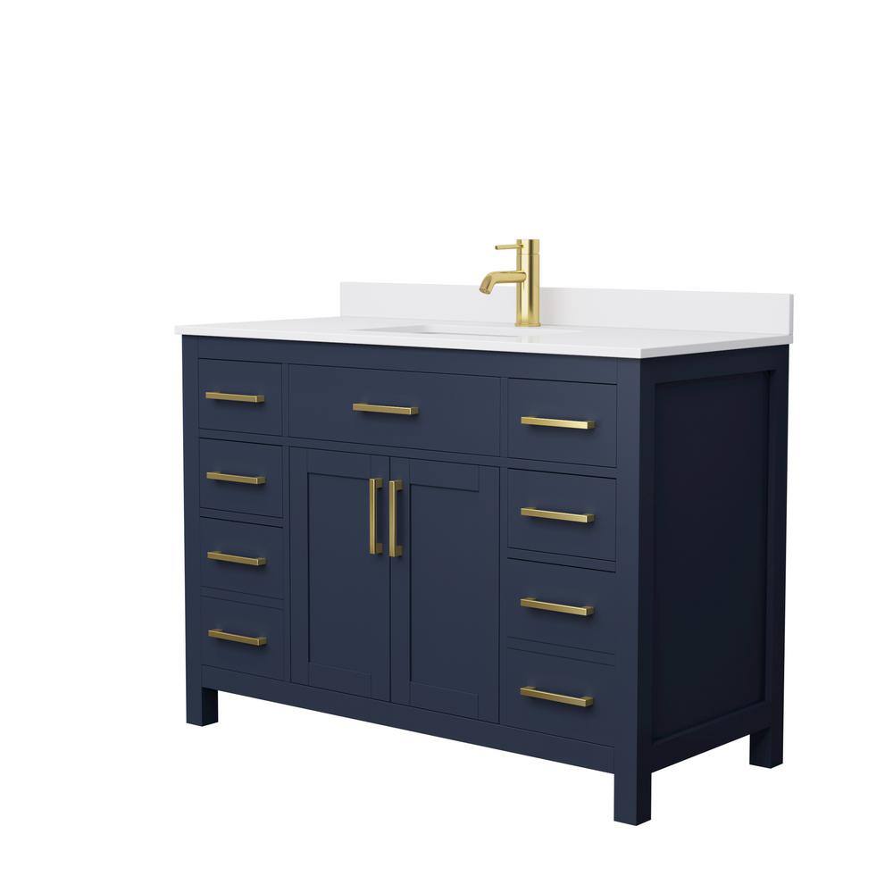 Wyndham Collection Beckett 48 in. W x 22 in. D x 35 in. H Single Sink Bathroom Vanity in Dark Blue with White Cultured Marble Top WCG242448SBLWCUNSMXX