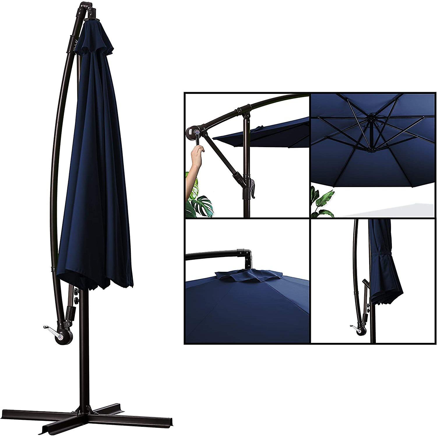 10ft Outdoor Umbrella Patio Offset Cantilever Umbrella， Large Market Deck Pool Backyard Umbrella With Cross Base and 10ft Dia Shade Table With 5 To 8 Ch