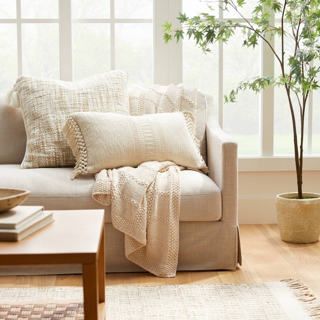 Oversized Lumbar Textural Woven Pillow With Crochet Trim Cream Designed With Studio Mcgee