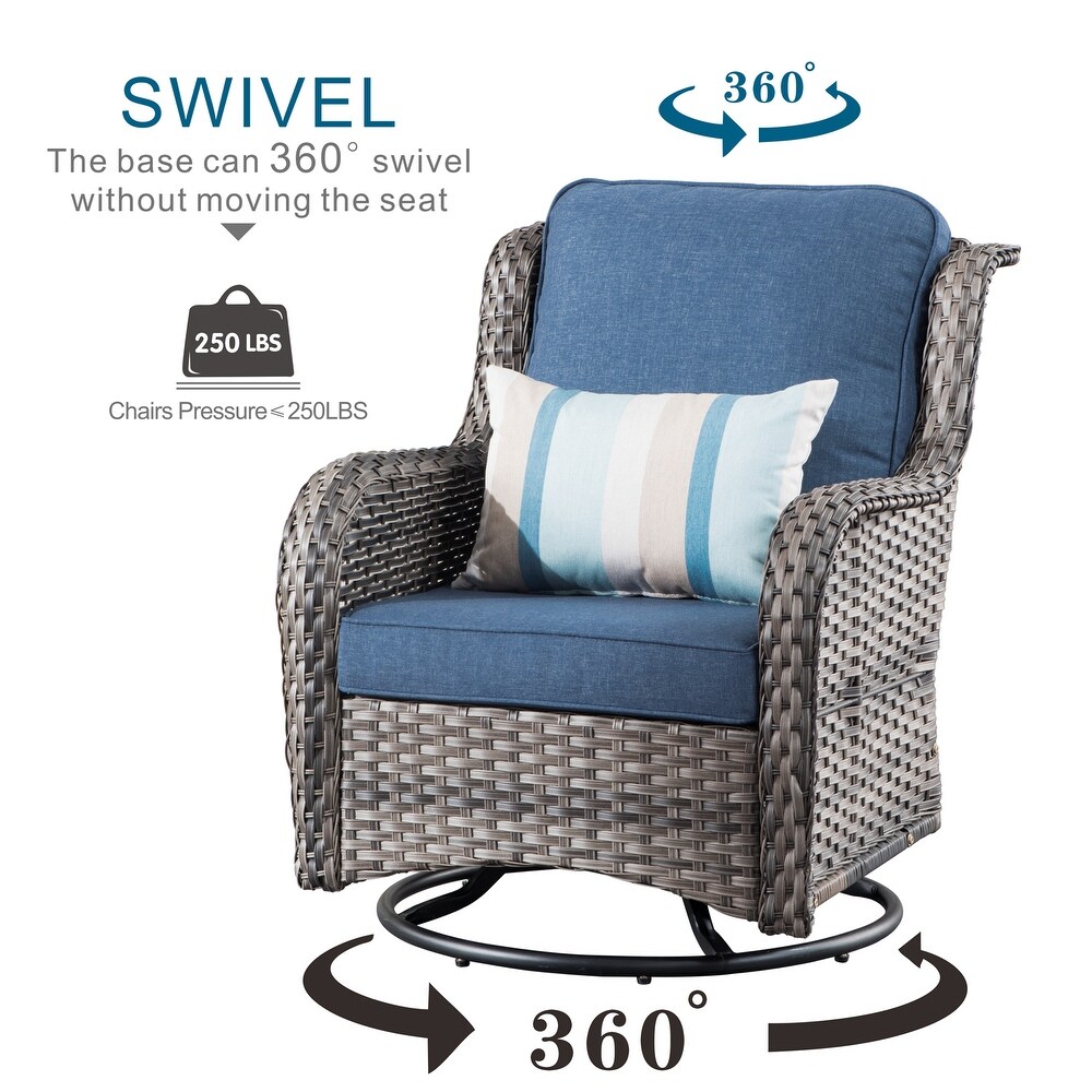 OVIOS 3 piece Rattan Wicker Rocking Swivel Chair Set