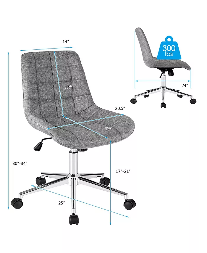 Costway Mid Back Armless Office Chair Adjustable Swivel Fabric Task